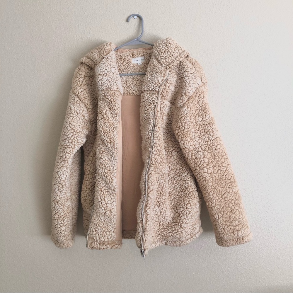 Oversized Sherpa teddy zip-up jacket with hood